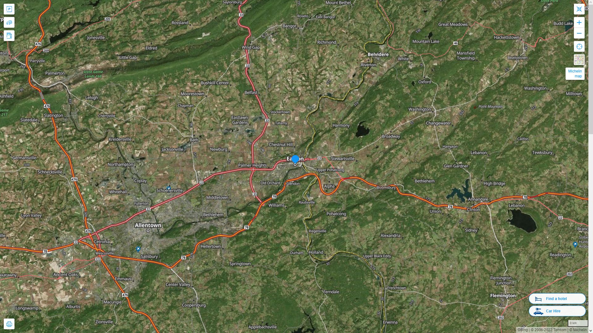 Easton Pennsylvania Highway and Road Map with Satellite View